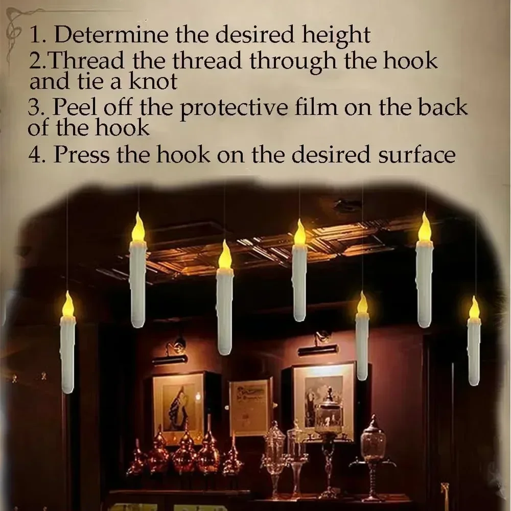 Velas LED flotantes, velas cónicas sin llama con control remoto, vela electrónica colgante parpadeante para decoración de árbol de Navidad de Halloween - imagen 5