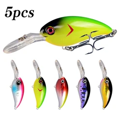 5 uds señuelo de pesca con manivela cebos duros artificiales Crankbait Jerkbait Wobbler aparejos de pesca buenos anzuelos triples aparejos