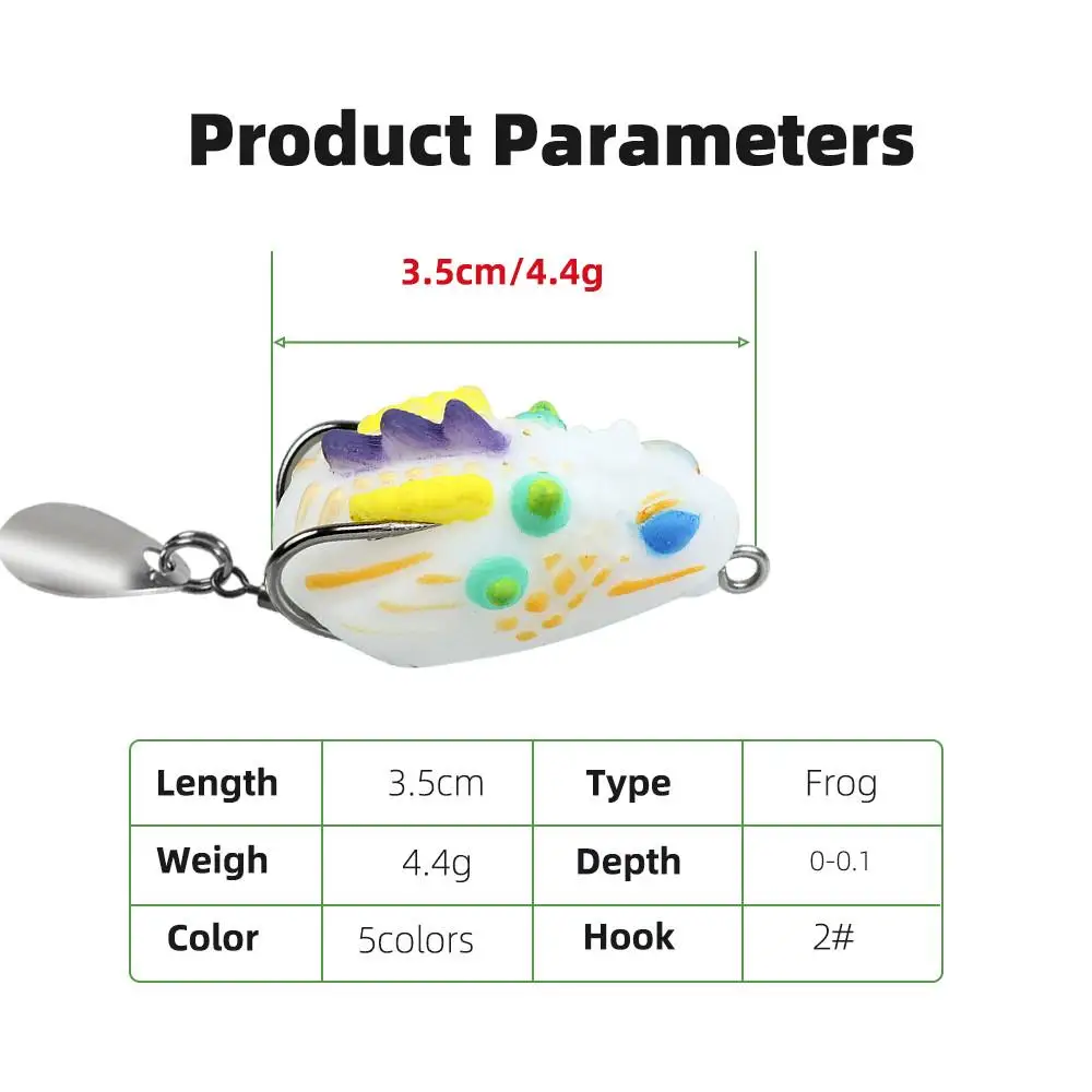 Señuelo de pesca de rana suave de 3cm/4,4g, Mini señuelo suave con anzuelos dobles, cebo Artificial de rana con rayos de agua superiores - imagen 2