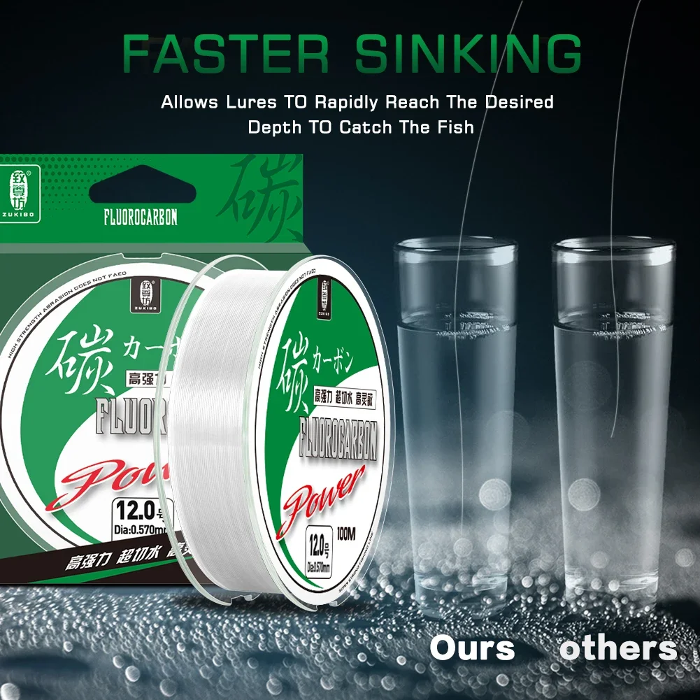 Zukibo Japan Shock Leader Lijn 100% Pure Fluorocarbon Sink Vislijnen 100m 50m Koolstofvezel Vislijn 2-88lbs Monofilament - imagen 5