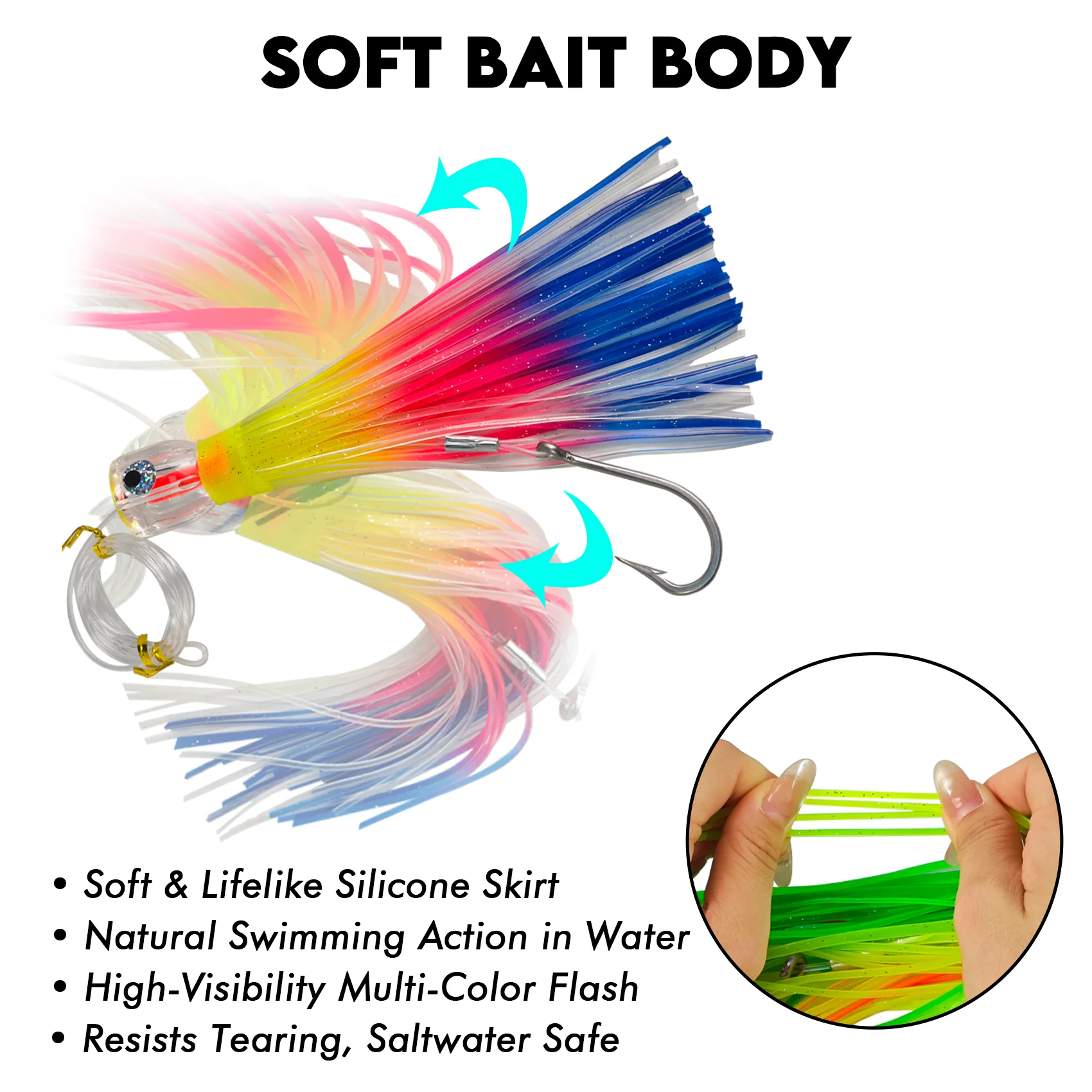 Señuelos de pesca en alta mar con agujeros de chorro de cabeza de copa acrílica, preinstalados con gancho de acero inoxidable, señuelos de agua salada para MarlinTuna Wahoo - imagen 3