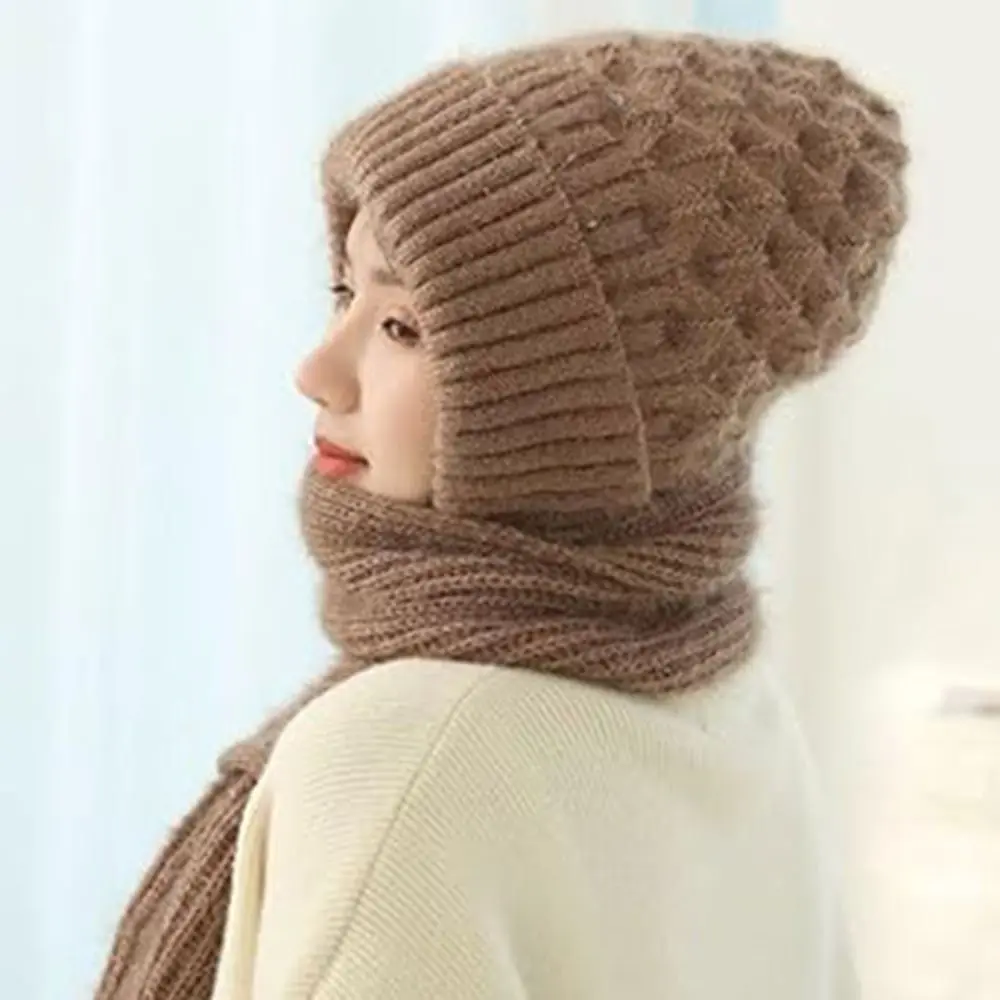 Gorro a prueba de viento a la moda, bufanda gruesa, gorro cálido para invierno, conjunto de bufanda, calentador de cuello, gorro con protección para los oídos integrado para mujer - imagen 2