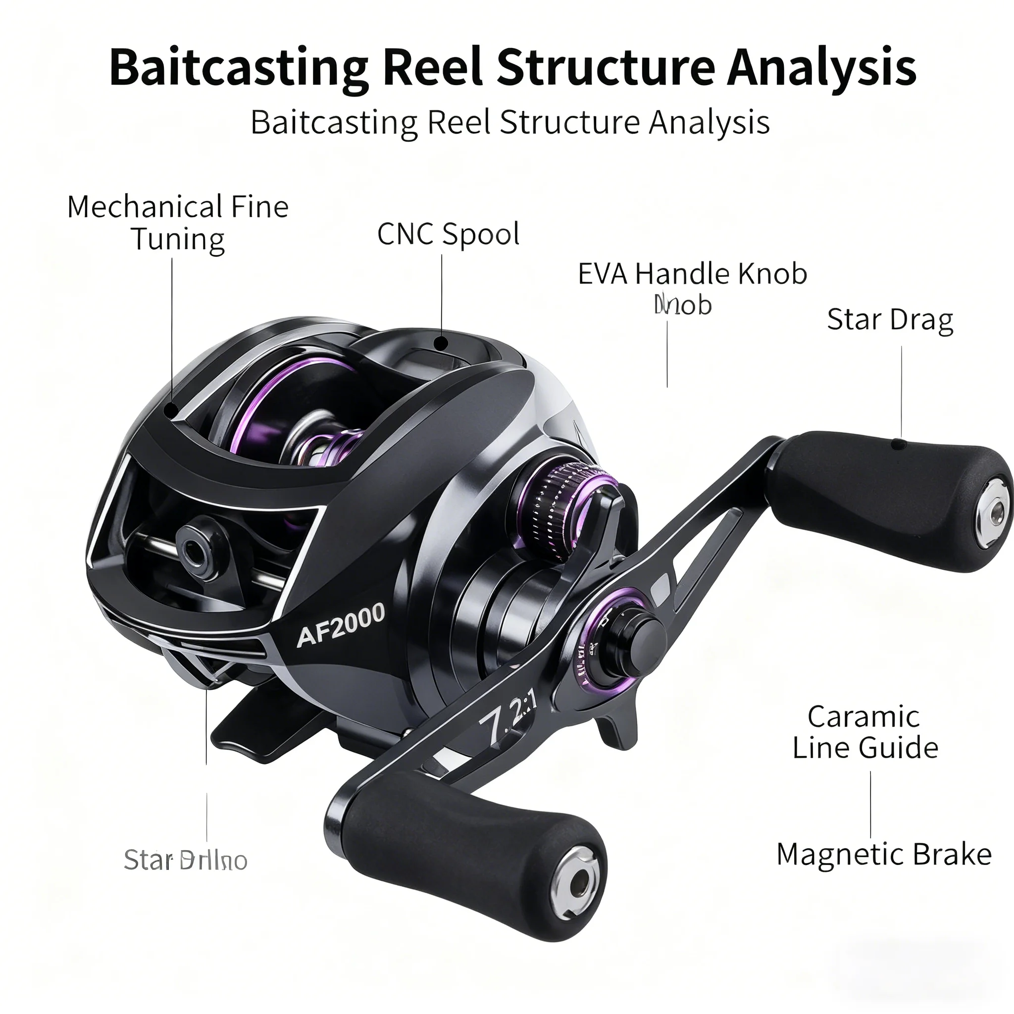 Carrete Baitcasting metálico con freno magnético para curricán - imagen 2