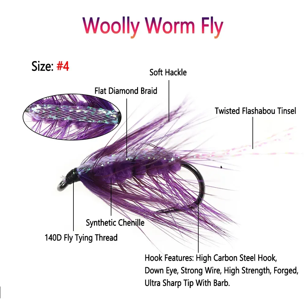 Bimoo 8PCS # Cebo de ninfa Artificial con mosca de gusano lanoso de chenilla sintética con respaldo de 4 Flash para señuelos de pesca de perca de trucha - imagen 2