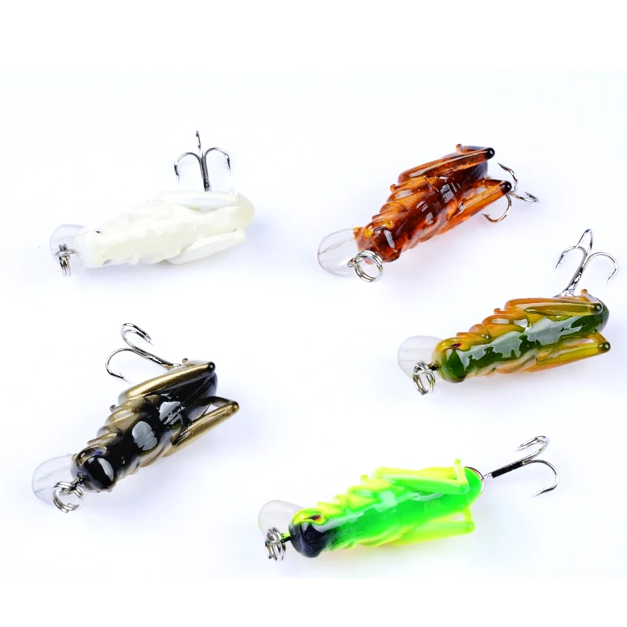 Señuelos de pesca de insectos saltamontes, 5 uds., 4cm, 3g, cebo duro volador, Wobblers artificiales para curricán, pececillo, Swimbait, langosta, Topwater - imagen 3
