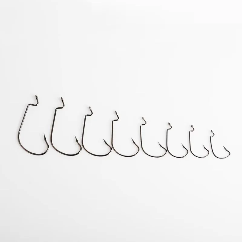 NGB 6-12 Uds anzuelo de pesca compensado de acero rico en carbono 1/0 2/0 3/0 1 2 4 señuelo de gusano cebo de silicona suave anzuelos de manivela accesorios de pesca - imagen 3