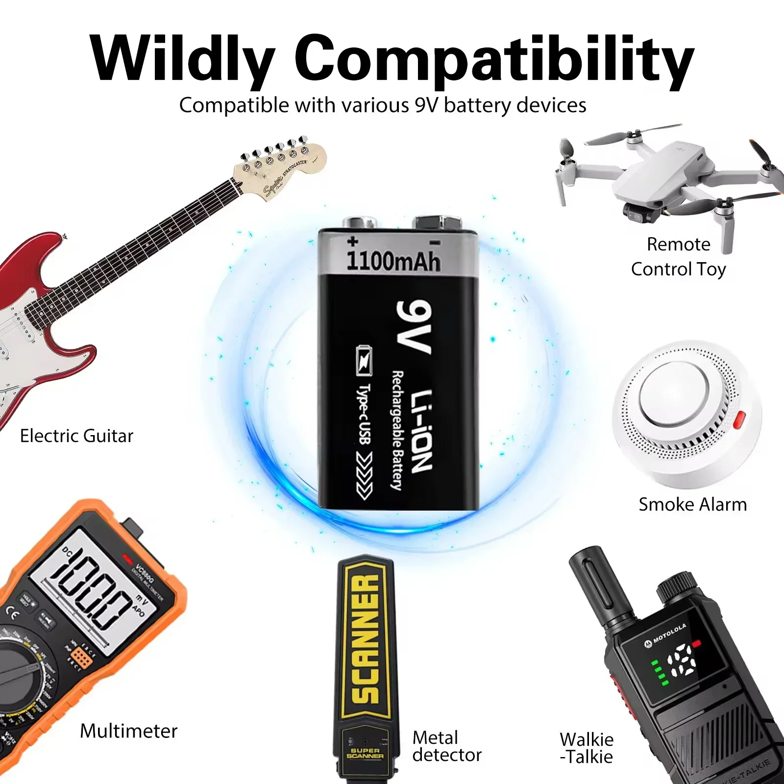 Batería recargable 9V 1100 mAh USB‑C para helicóptero RC 6F22 - imagen 5