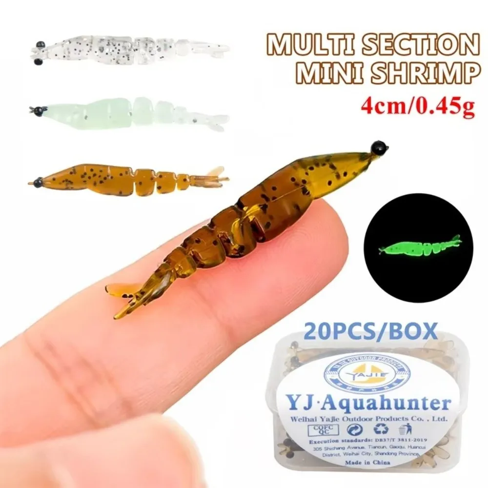 20 unids/caja 4cm de longitud luminosas camarones Swimbaits silicona suave 0,45g peso señuelo de pesca brillante efecto brillante diseño luminoso - imagen 5