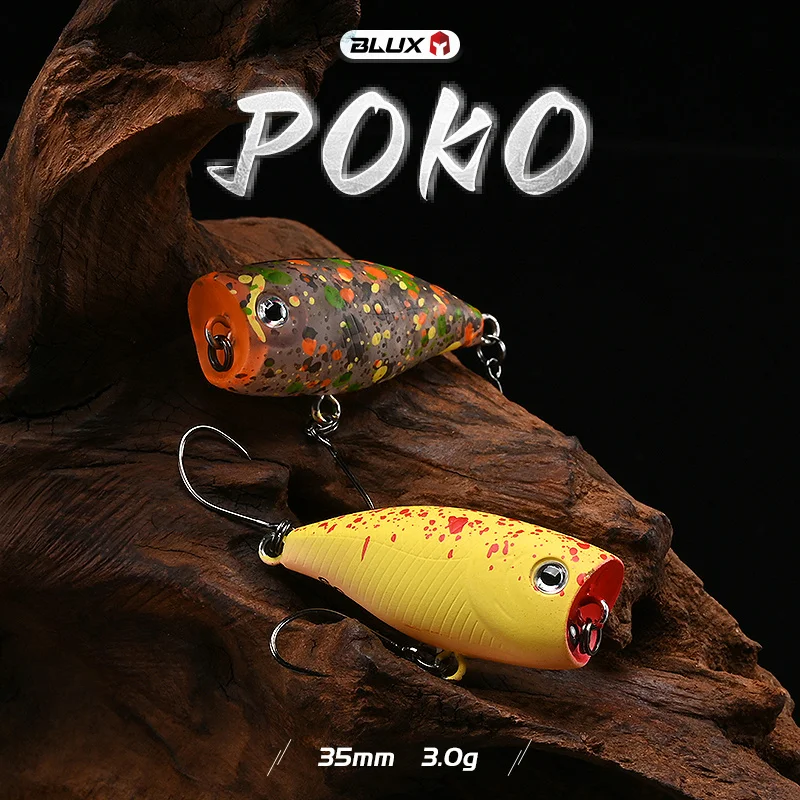 BLUX POKO Topwater Popper 35mm 3g flujo trucha lubina señuelo de pesca cebo de plástico Creek flotante agua dulce Artificial señuelo duro - imagen 4