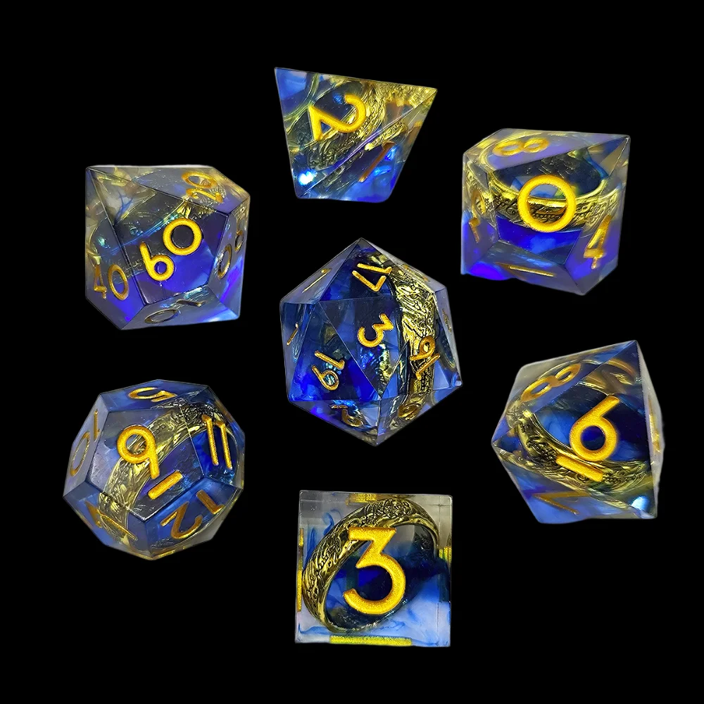 Juego de dados fluidos de resina creativos, dados de esquina afilados poliédricos azules, verdes y morados D4 D6 D8 D10 D12 D20, regalo de dados líquidos