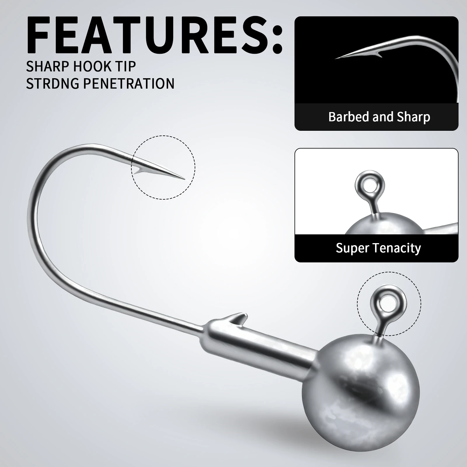 9KM 5 uds gancho redondo con cabeza de anzuelo 2g ~ 20g agua salada - imagen 3