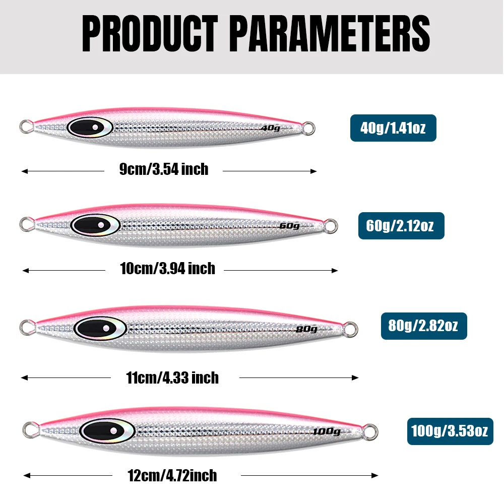 JIGGING PRO nuevo plantilla de Metal de Blatt lento 40g 60g 80g 100g cebo duro de Metal hundimiento Jigging señuelo de pesca de mar - imagen 2