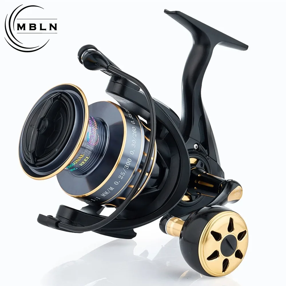 Marca MBLN, carrete giratorio duradero, engranaje de aleación, carrete de aleación y mango de aleación, brazo CNC de aleación, 5 + 1 rodamiento de bolas de acero, carrete de pesca de agua salada