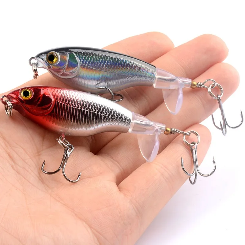 Señuelo de pesca Topwater, 2 uds., 7,5 cm, 6,5g, Whopper Popper Wobbler, cebo duro Artificial, Plopper de lubina, aparejos de pesca de cola giratoria suave - imagen 2