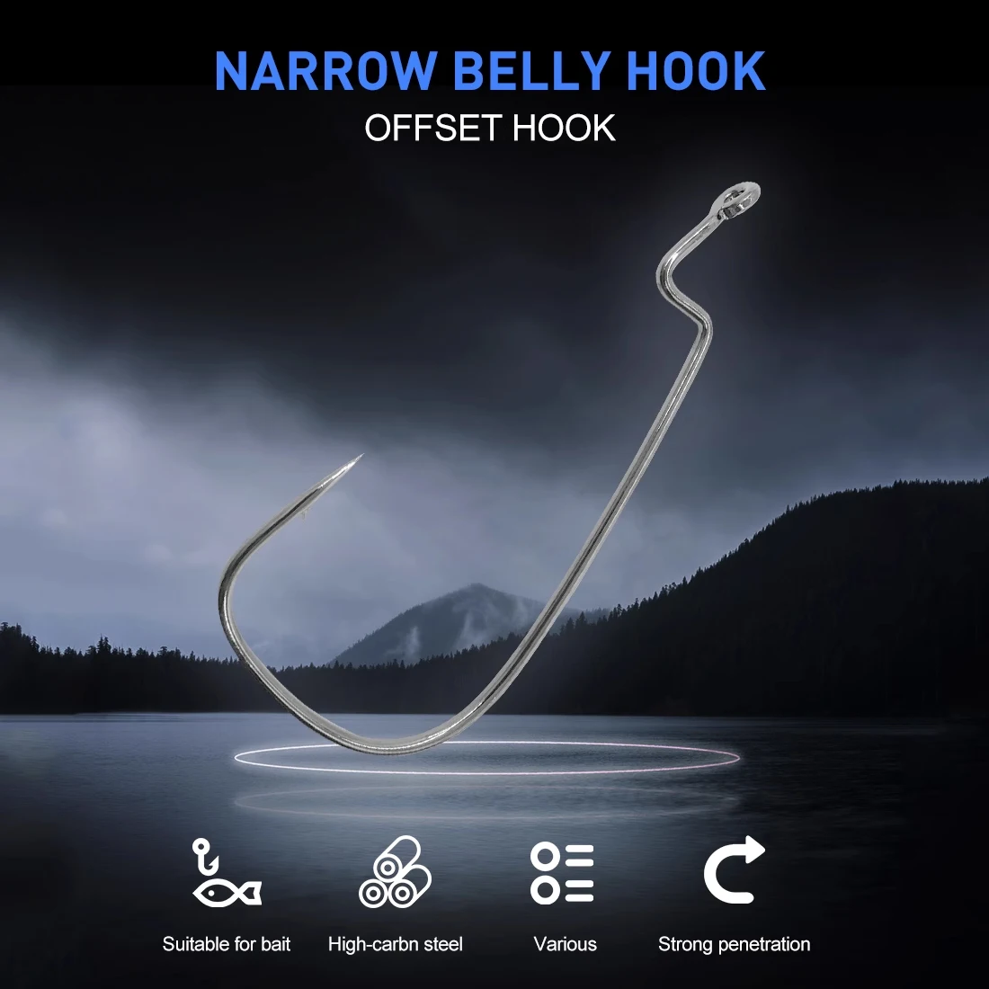 Ganchos Ewg de 9KM, 50 Uds., anzuelos de lubina para aparejo Texas, anzuelos de pesca de gusano compensados de espacio amplio, anzuelo compensado de agua salada, agua dulce - imagen 5