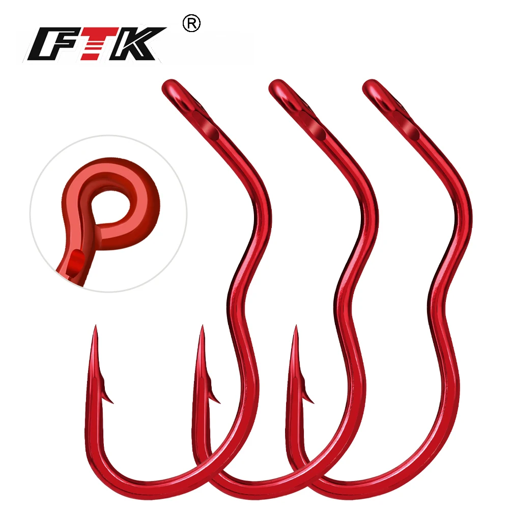 FTK 120-600 Uds anzuelo de pesca rojo de acero rico en carbono anzuelo de pesca con púas afiladas anzuelo con tapa automática para accesorios de pesca de carpa
