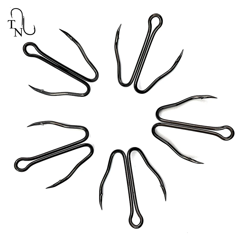 TN112 10 Uds 3551 anzuelo de pesca doble de alta calidad anzuelo de pesca con púas de acero al carbono para señuelo de rana - imagen 4