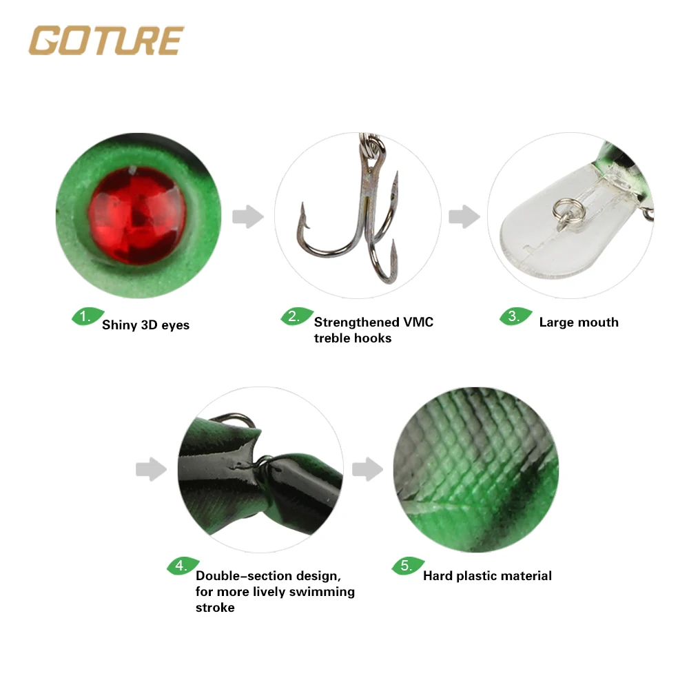 Goture-señuelo de Pesca de 5 piezas, cebo duro flotante, Crankbait de calidad, 9cm, 10,5g - imagen 3