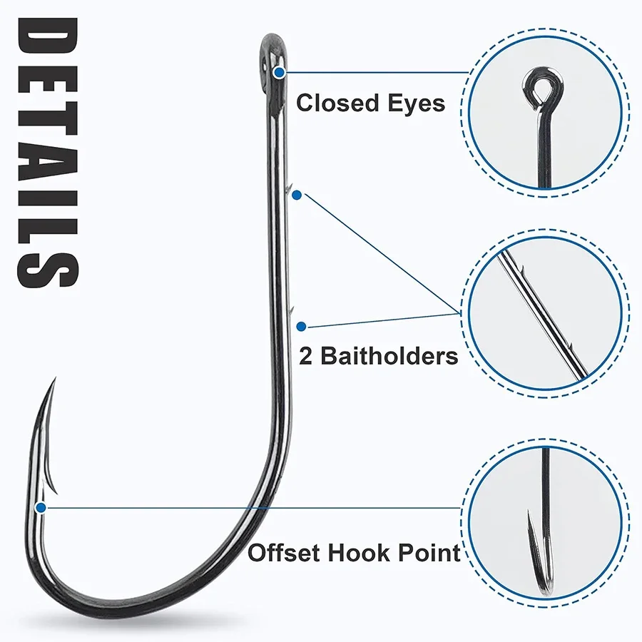 Anzuelo de pesca Baitholder de pico de vástago largo, 100 Uds., soporte para cebo, anzuelos de pesca con 2 púas Baitholder, Size12-5/0 para pesca de lubina - imagen 2