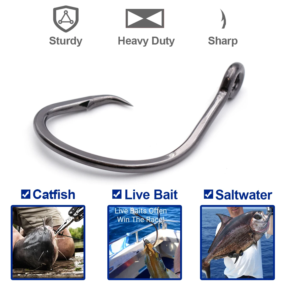 FishTrip 25 uds ganchos circulares 4X gancho gigante fuerte para agua salada gancho de bagre de espacio ancho resistente gancho de cebo para tiburones - imagen 5