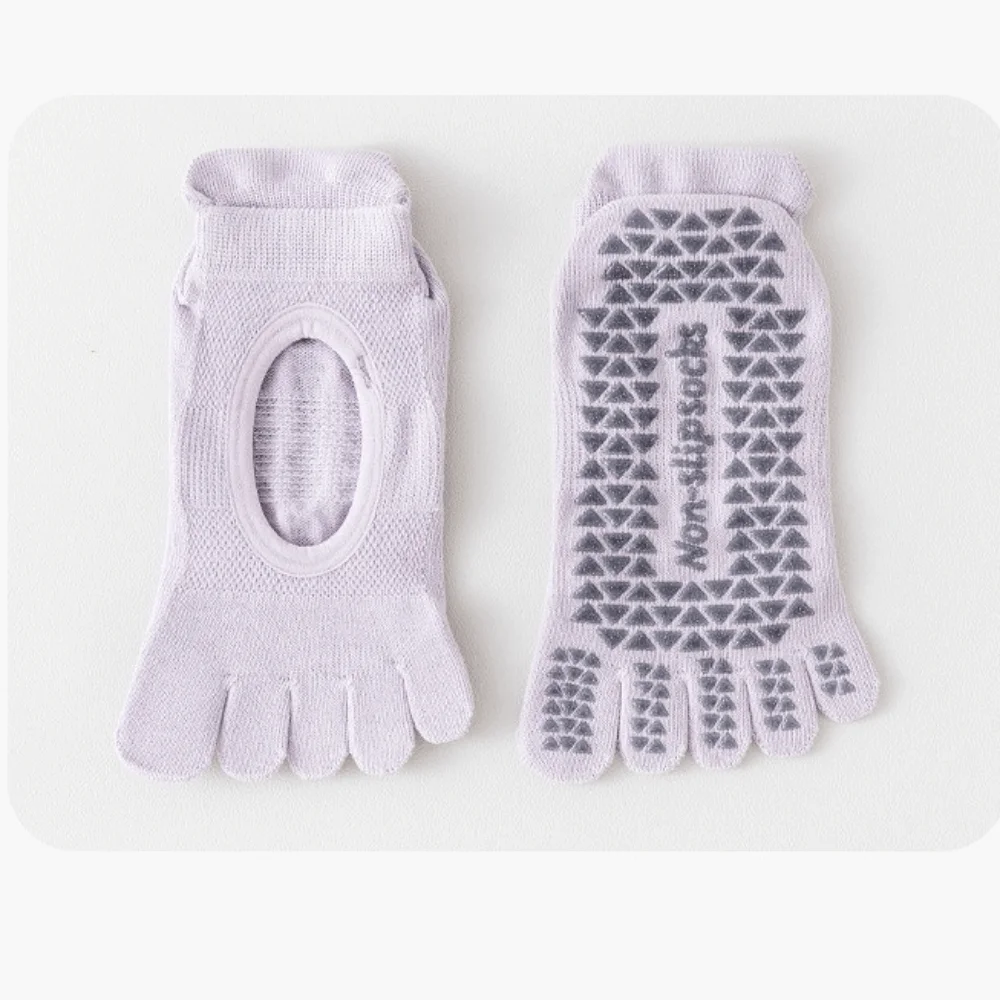 Nuevos calcetines de malla para Yoga Pilates, calcetines transpirables de Color sólido con cinco dedos, calcetines suaves antideslizantes para Fitness para práctica de baile