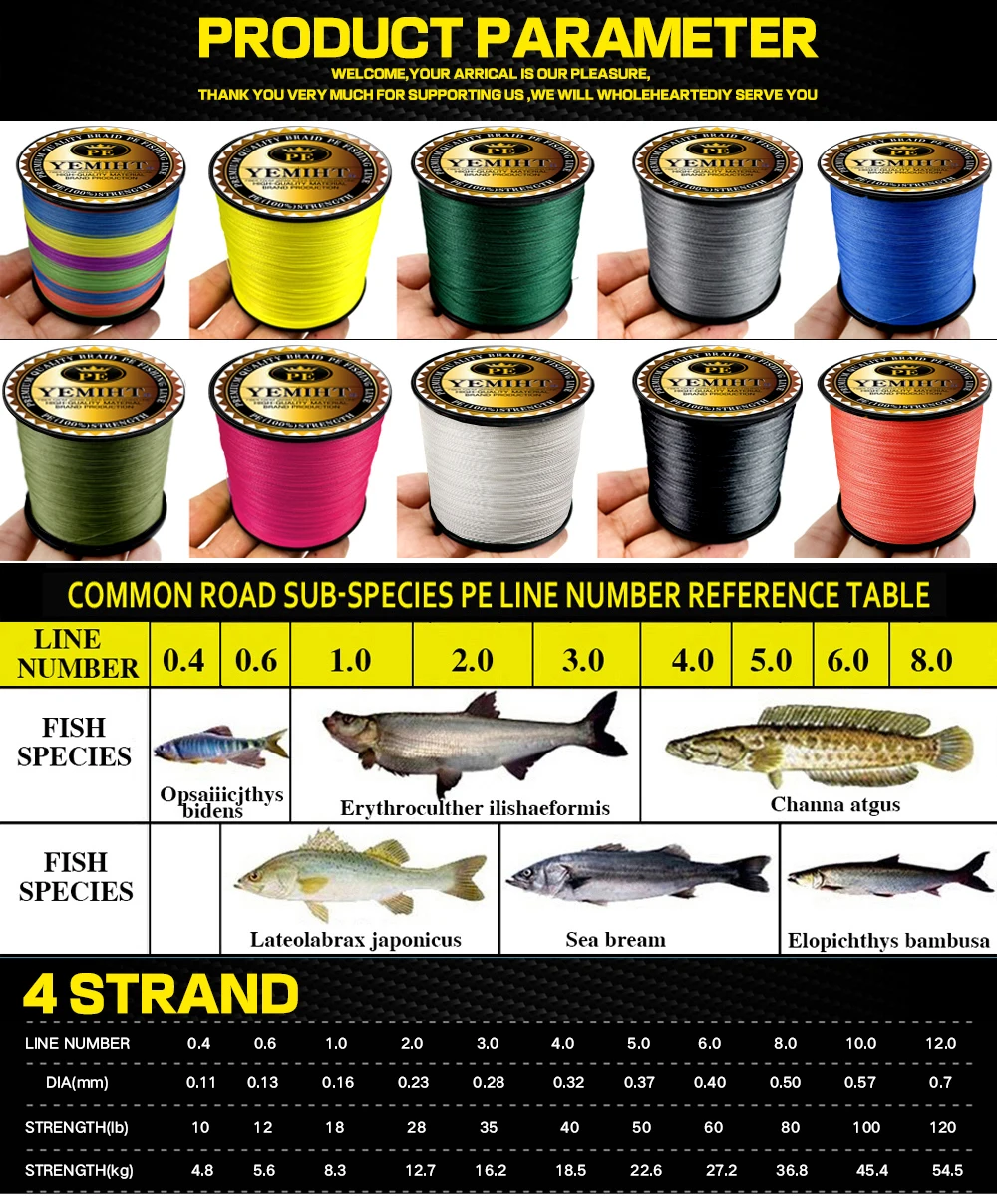 YEMIHT-líneas de Pesca trenzadas, 500M, 4 hebras, súper fuertes, multifilamento, para Pesca de carpa - imagen 2