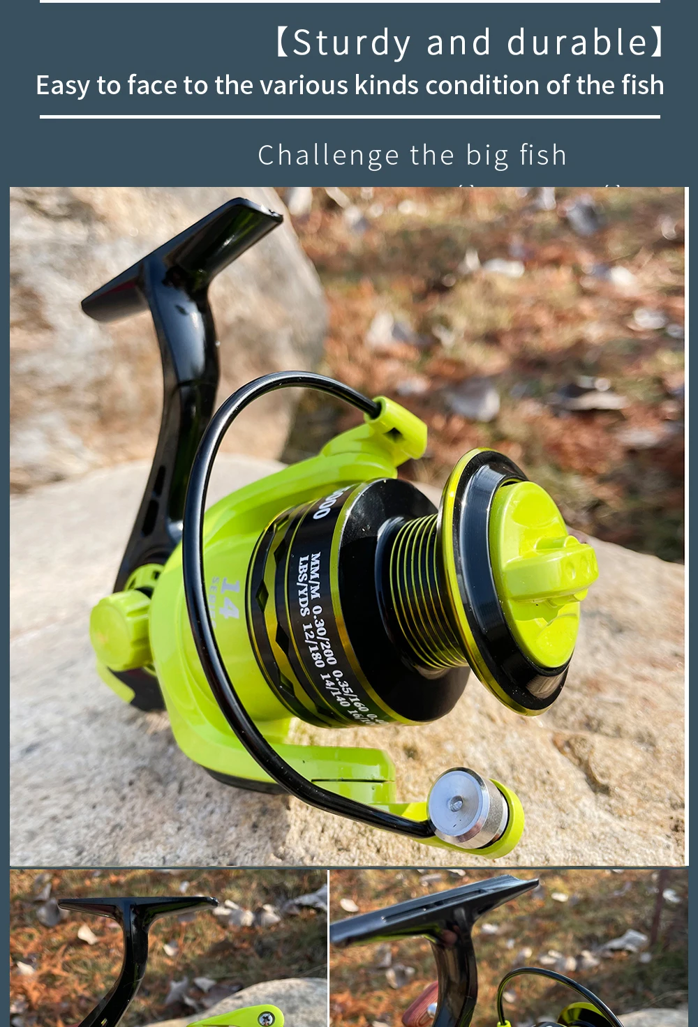 Desafíe a los peces grandes con este carrete de pesca resistente y duradero