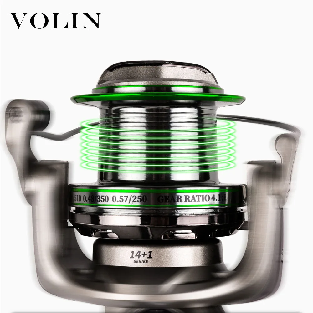 Volin-carrete de pesca giratorio, arrastre máximo de 15KG, 14 + 1 BB 4,1: 1, rueda giratoria de tiro largo, peso de aparejos de pesca 671g/650g, nuevo - imagen 5