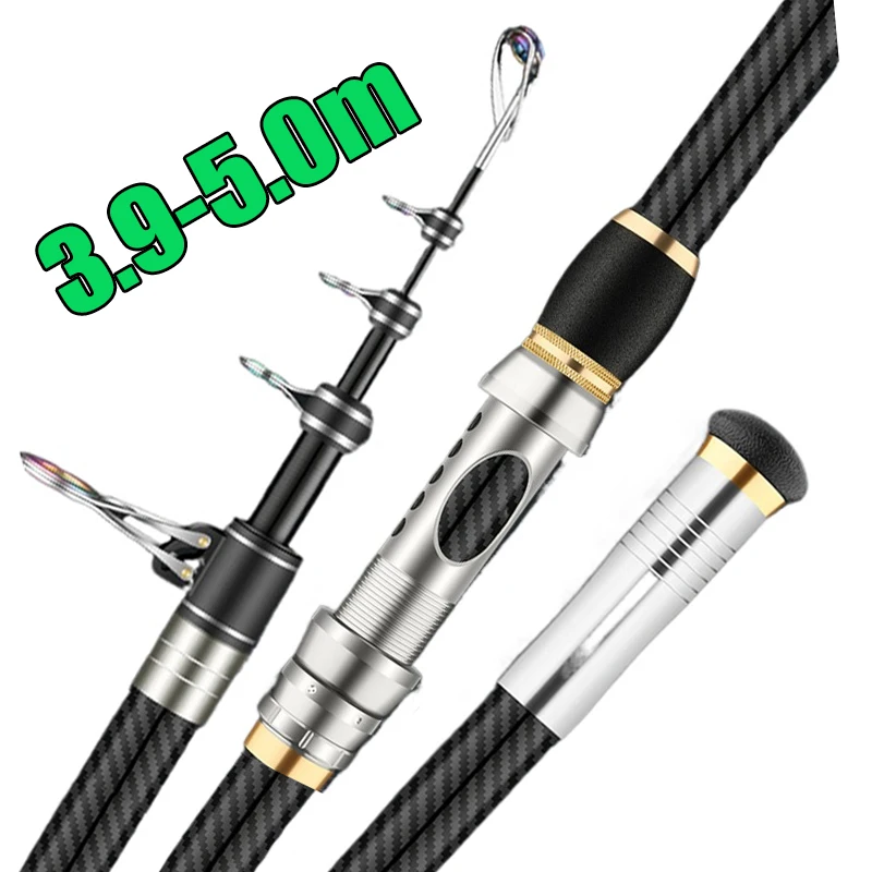 Caña de pesca telescópica carbono para surfcasting y baitcasting