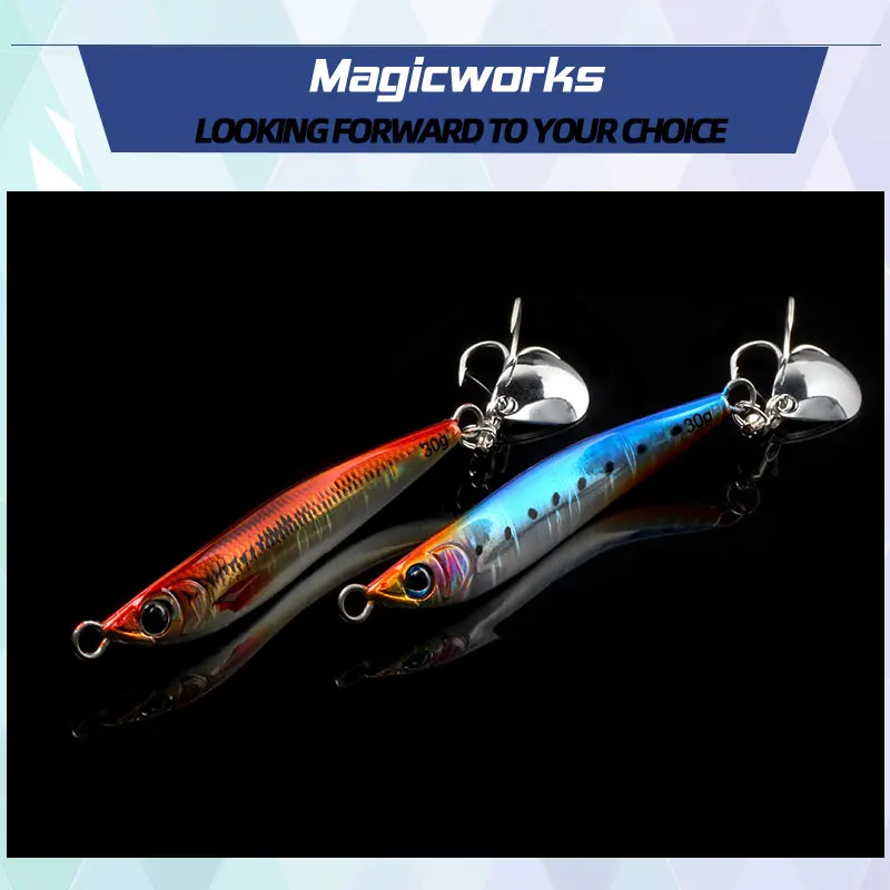 Magic Works Jig Tail Spinner cebo Artificial equipo de pesca 10g 15g 20g 30g Señuelos de Pesca giratorios de mar plantilla de Metal señuelo de lubina - imagen 4
