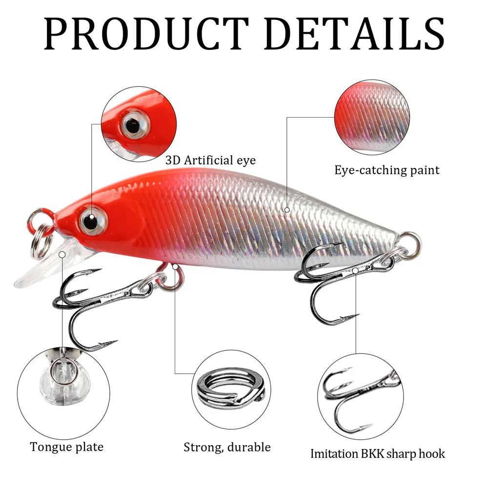 Señuelos de Pesca de pececillos que se hunden, Wobblers de 5,5 cm y 3,3g, cebo de plástico Artificial de calidad, para lubina Crankbaits, carpa, Lucio, aparejos de pesca, 1 piezas - imagen 5