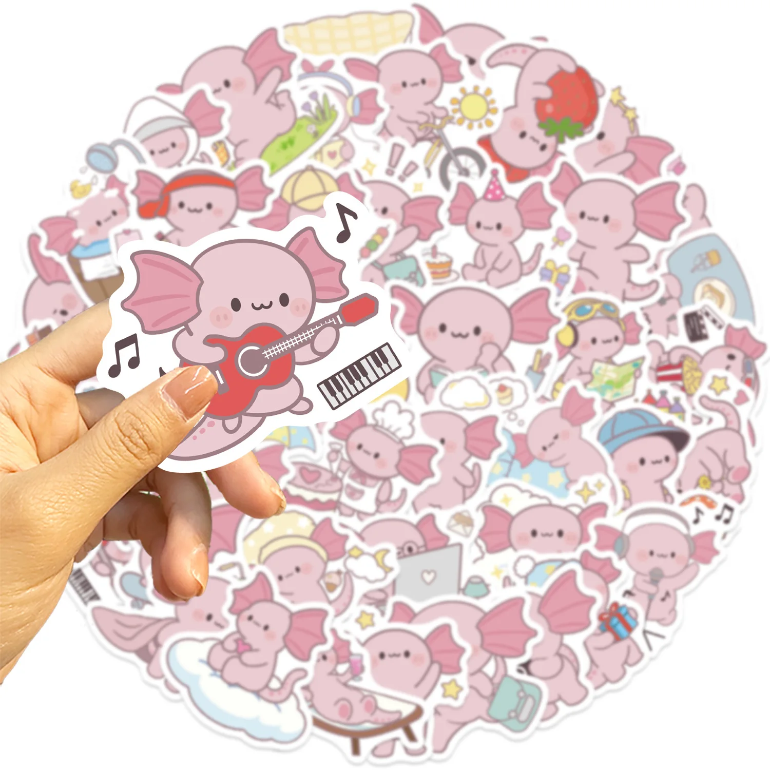 50 Uds. De pegatinas de grafiti de dibujos animados Axolotl para teléfono, guitarra, portátil, maleta, botellas de agua, pegatinas impermeables - imagen 5