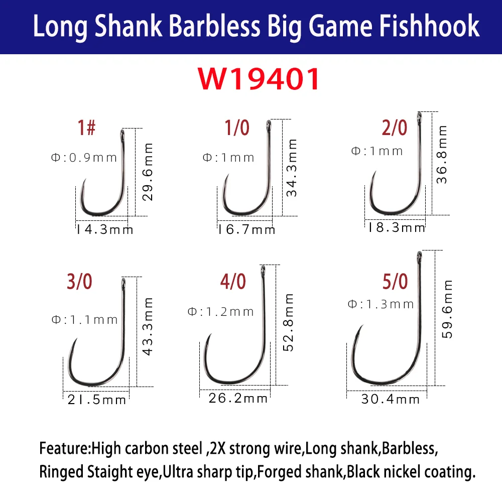 Lionrive1 #-5/0 Barbless-anzuelo de pesca de agua salada de acero con alto contenido de carbono, anzuelo de mosca Streamer de juego grande, aparejo Sabiki, pesca de Lucio - imagen 4