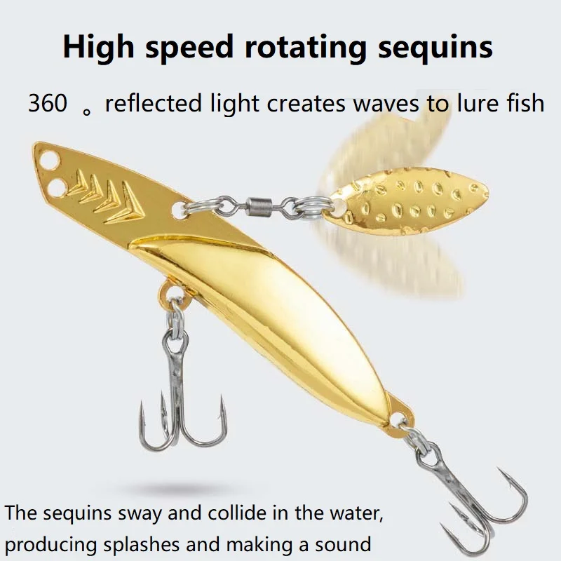 Cebo de perro volador de tiro largo, cuchara giratoria de arrastre, Wobbler, Vib de Metal con ganchos triples con lentejuelas, señuelo de Lucio, 1 piezas - imagen 3