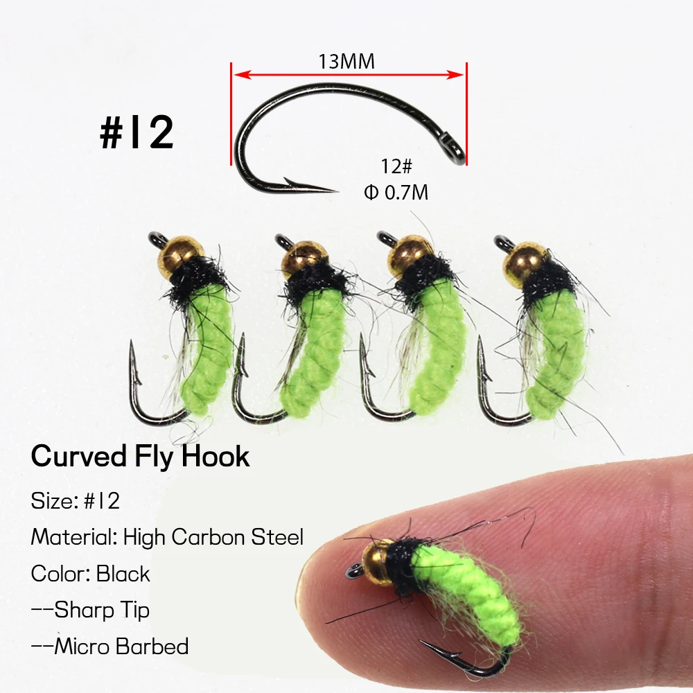 Señuelo de pesca con cuentas de latón, 8 uds, moscas húmedas UV fluorescentes, ninfa, Scud, gusano, Mosca, trucha, gris, hundimiento rápido - imagen 2