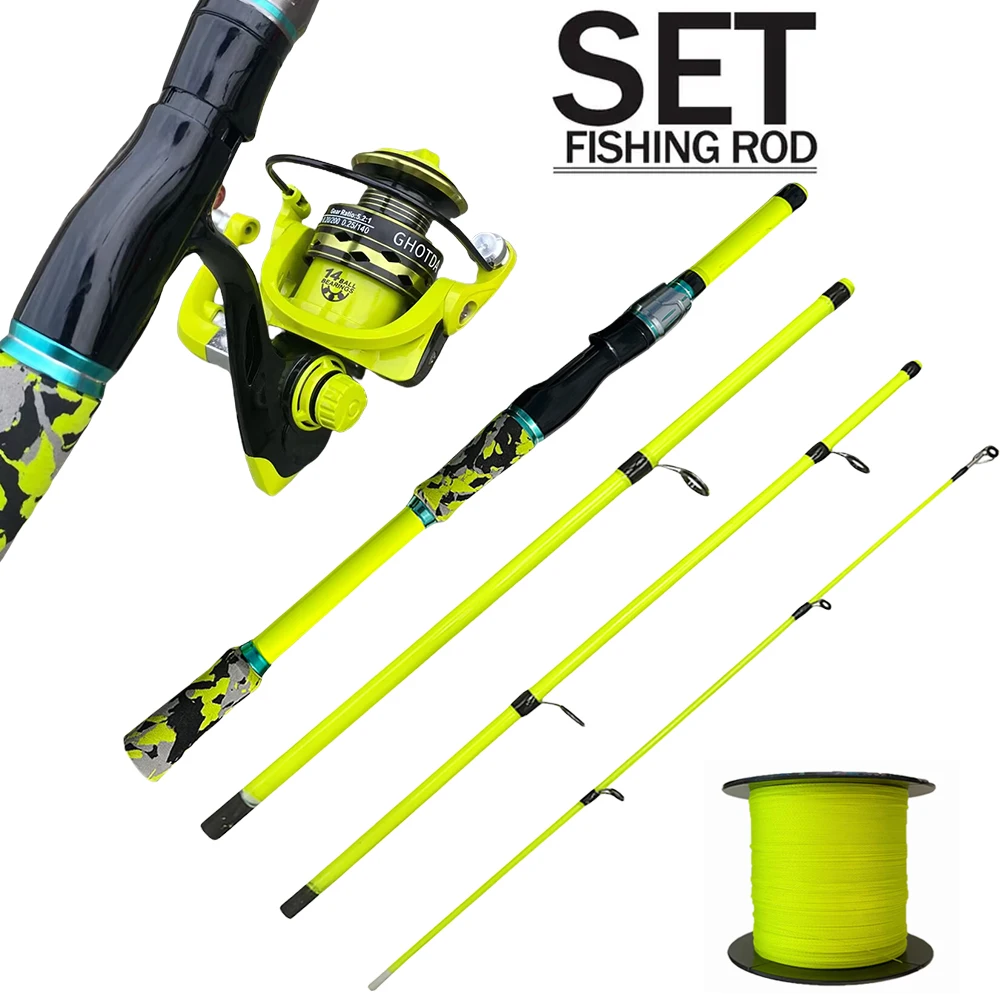 Combo de caña de pescar y carrete de 1,8/2,1 M, caña de pescar enchufable de 4/5 secciones, carrete giratorio 5,2: 1 con línea para regalo, agua dulce y salada