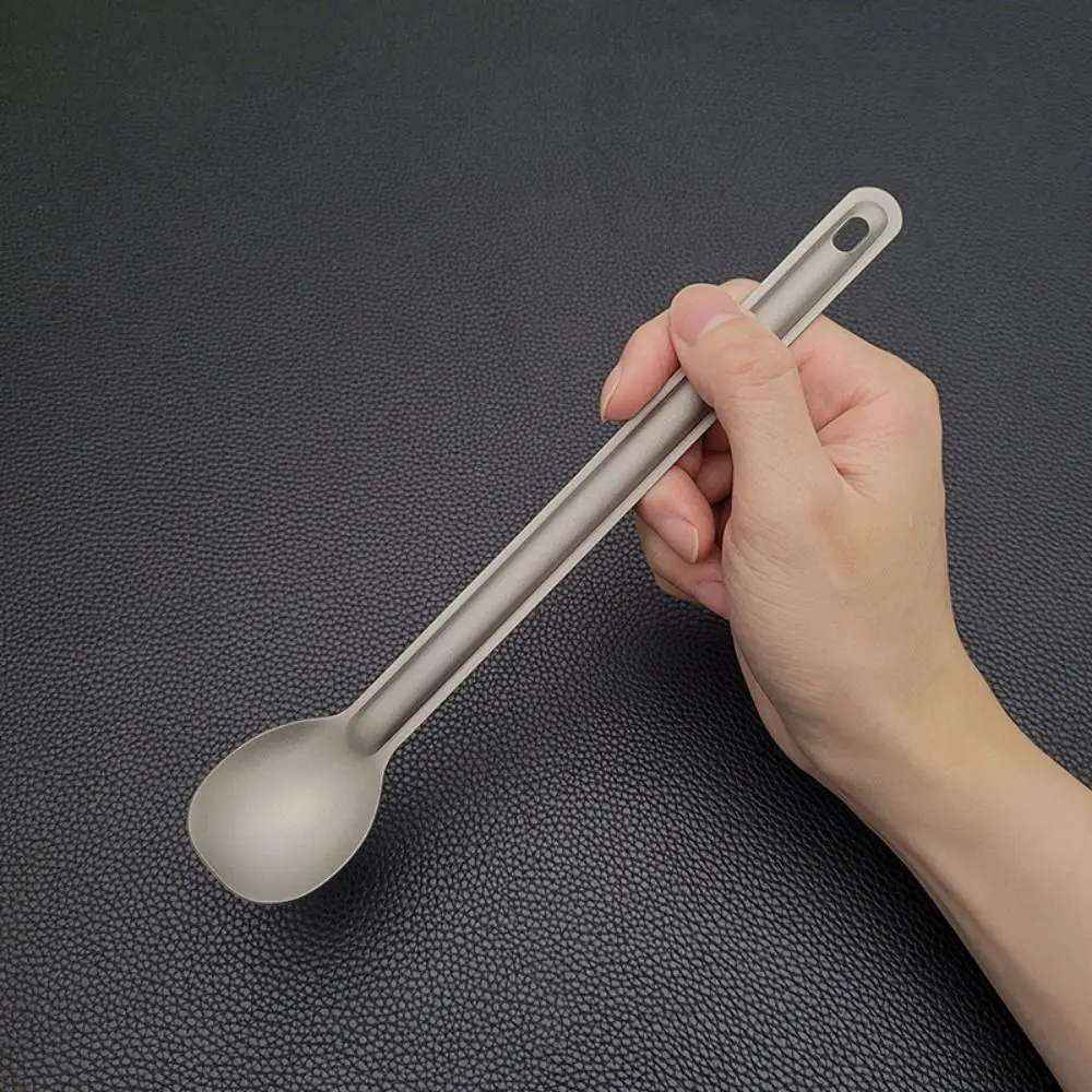 Palillos de titanio portátiles para acampar, cuchara de postre para revolver café, antideslizante, con mango largo, peso ligero - imagen 2