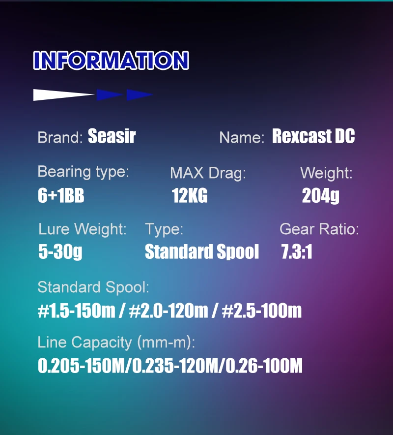 Seasir Rexcast DC Carrete Baitcasting Long Cast Control Digital 3 Modos - imagen 2