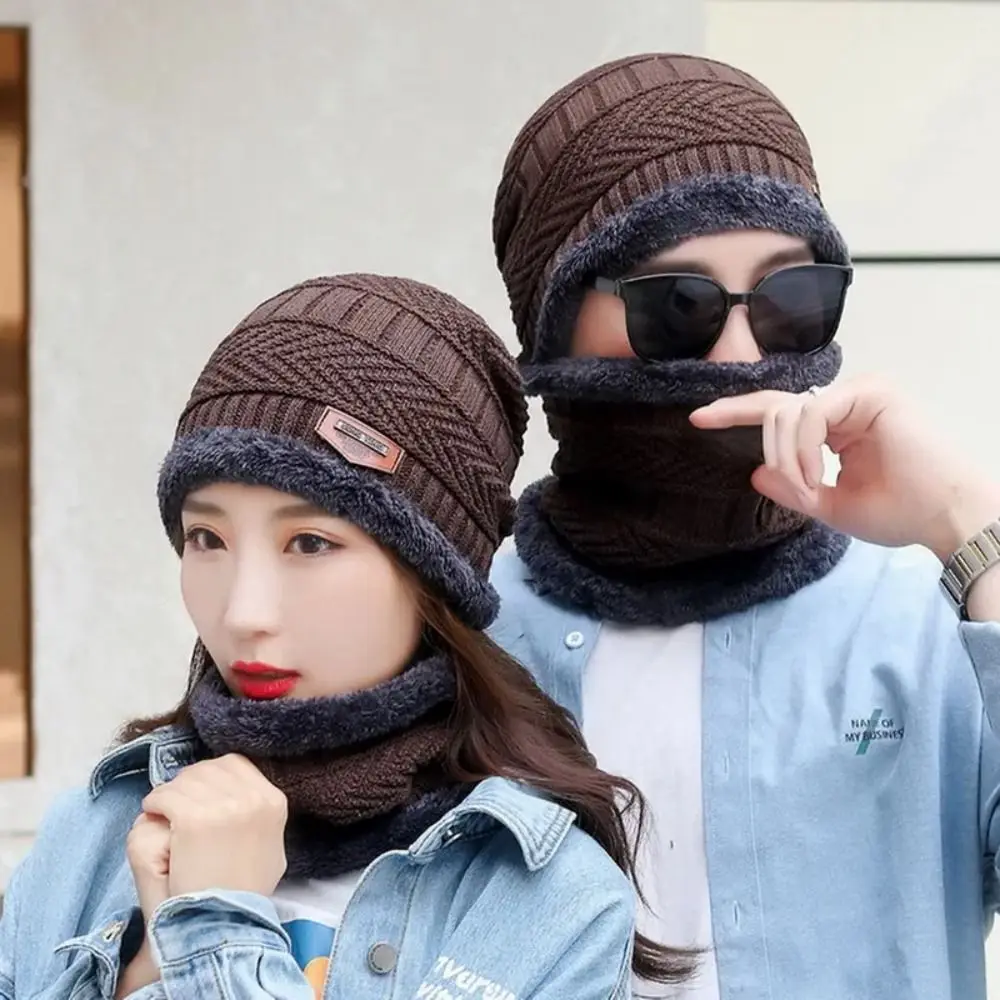 Gorro de punto de invierno cálido de terciopelo con cuello protector - imagen 2