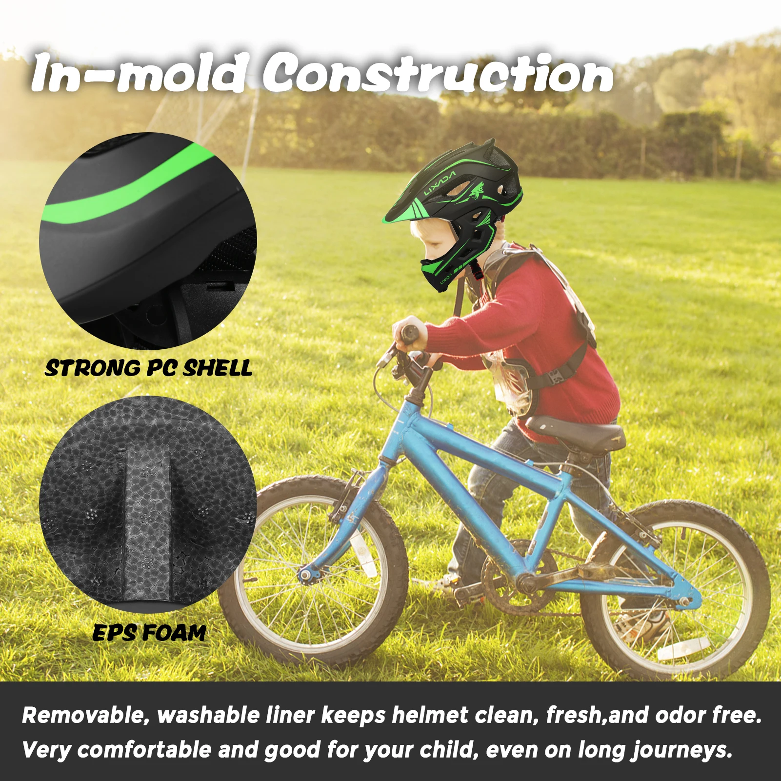 Lixada-casco facial completo desmontable 2 en 1 para niños, casco de seguridad deportivo para bicicleta, equipo de protección, casco para niños, casco de ciclismo - imagen 4