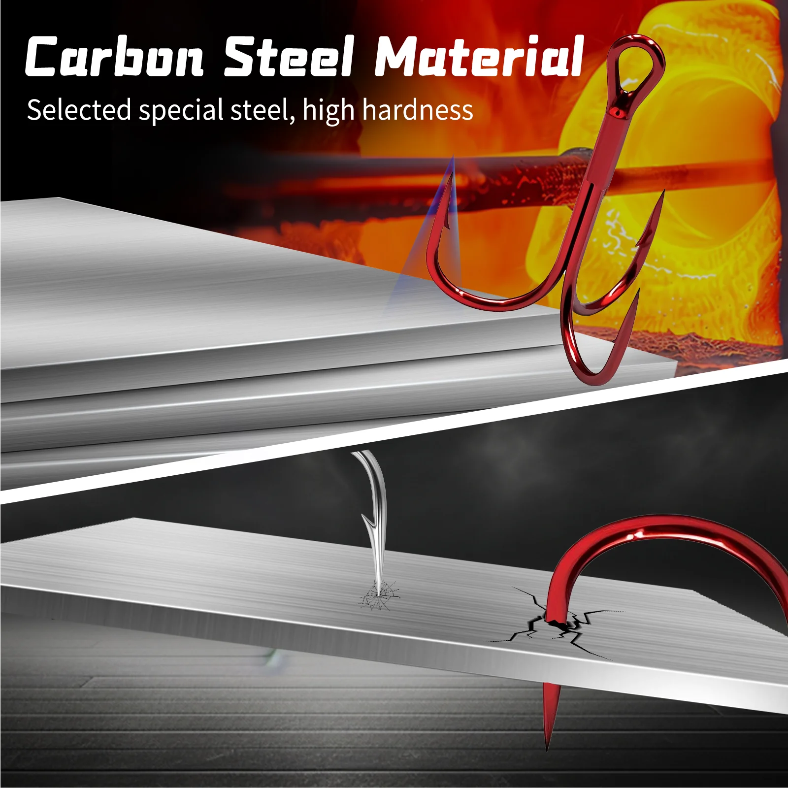 Anzuelos triples de pesca de 9KM, 25 ~ 100 Uds., anzuelo Triple rojo de acero rico en carbono para agua dulce y salada - imagen 4