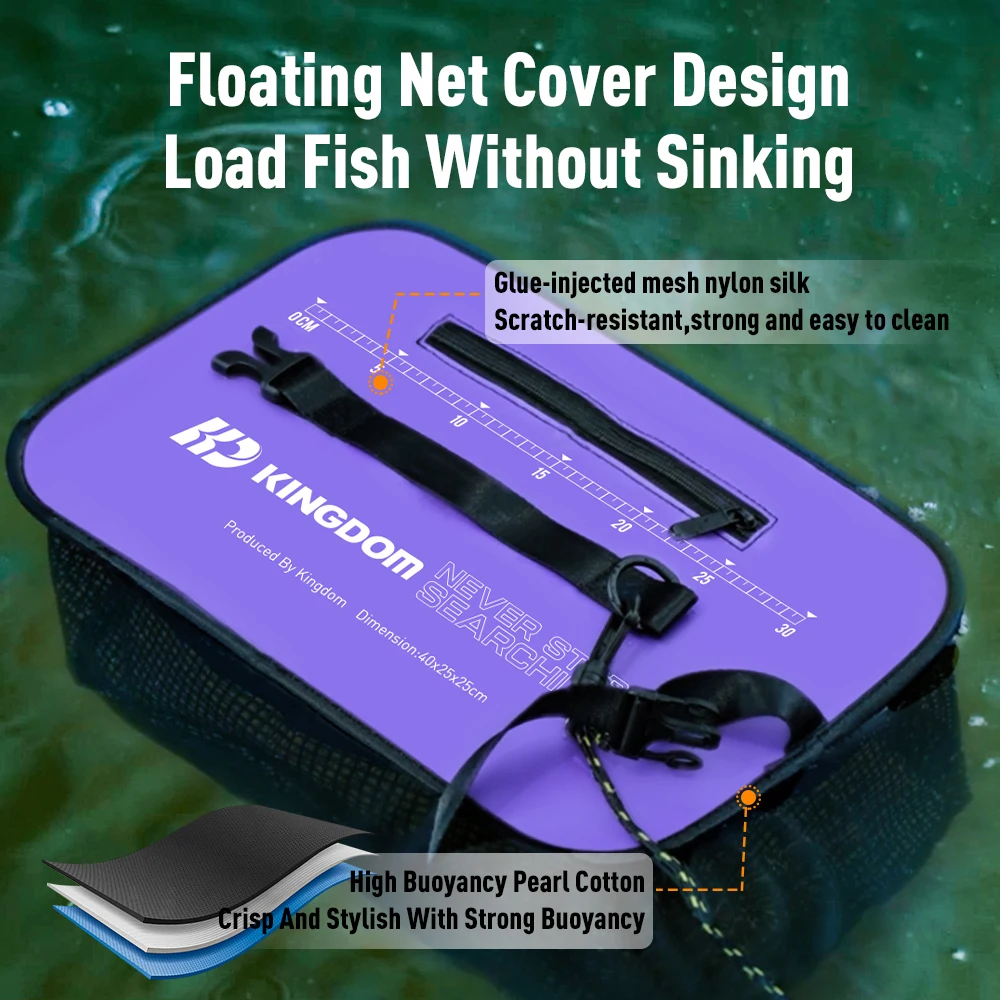 Cesta flotante para peces Kingdom, soporte de pesca plegable, cubo para pececillos, cebo de pesca de malla plegable portátil - imagen 4