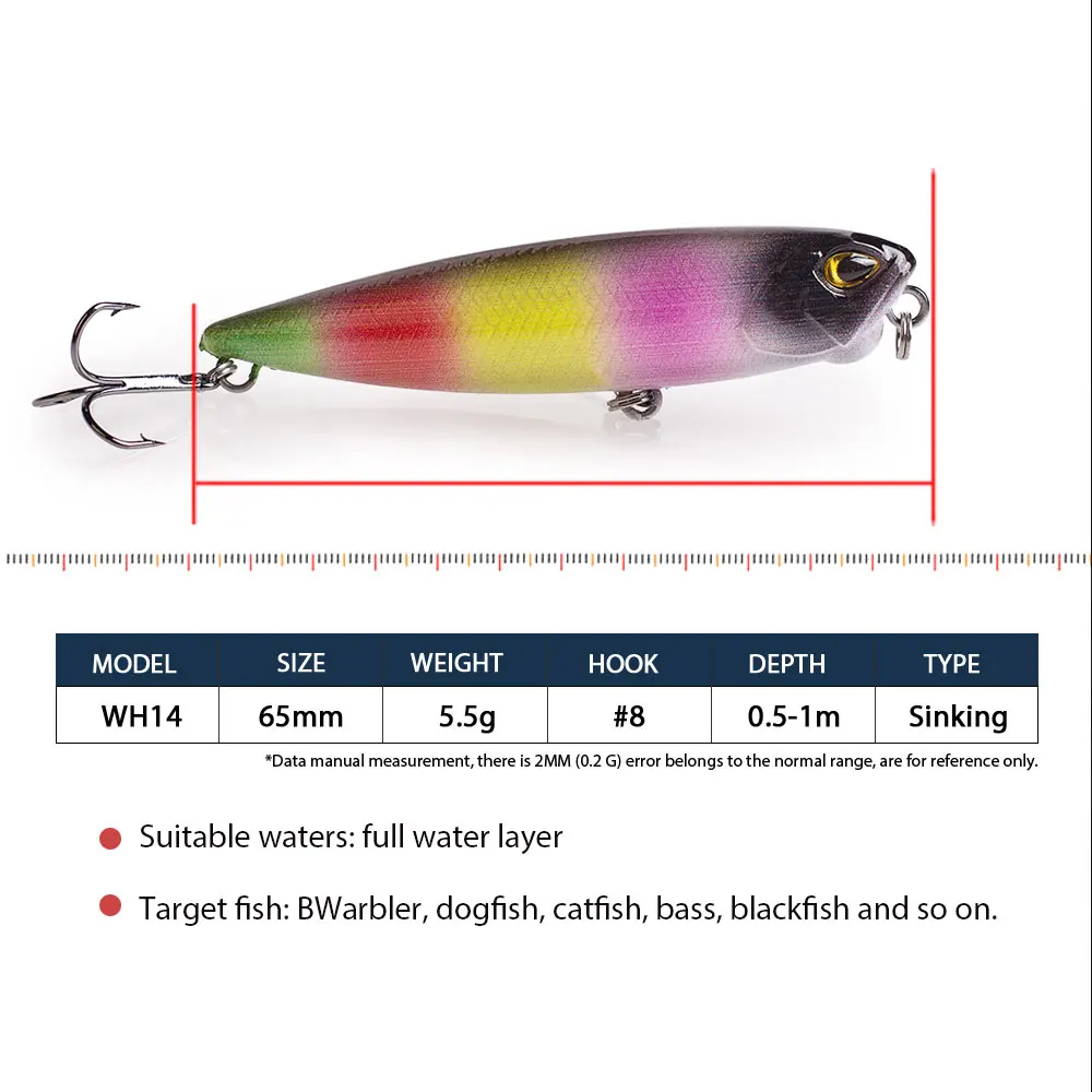 Hanlin 6,5 cm/2,56 pulgadas Popper Walk The Dog sonajero pequeños cebos Wobble señuelo de pesca flotante plástico Crankbait Bass Pike aparejos - imagen 2