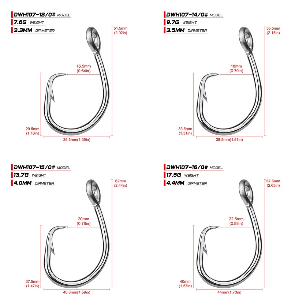 20 piezas anzuelo de pesca de agua salada DWH107 gancho circular 13/0 # -16/0 #   Modelo de anzuelo de acero inoxidable - imagen 5