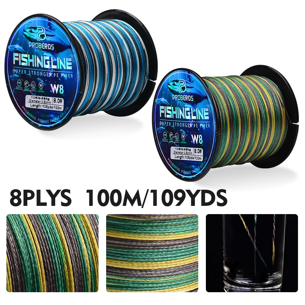 Proberos LINEA DE PESCADO de 8 hebras Multifilamento PE Línea trenzada antiabrasión Azul Camo 20-106LB 109yds - imagen 3