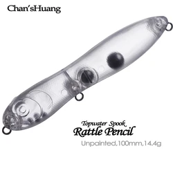 Chan's Huang Walking Bait Spook – Señuelo flotante transparente con sonajero