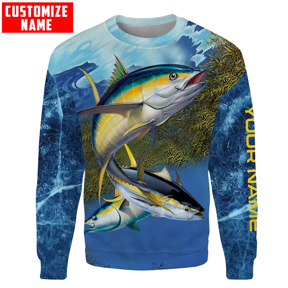 Pesca al atún pesca en aguas profundas azul nombre personalizado 3D completamente estampado Sudadera con capucha y sudadera para hombre Unisex Zip chándales casuales KJ921 - imagen 5