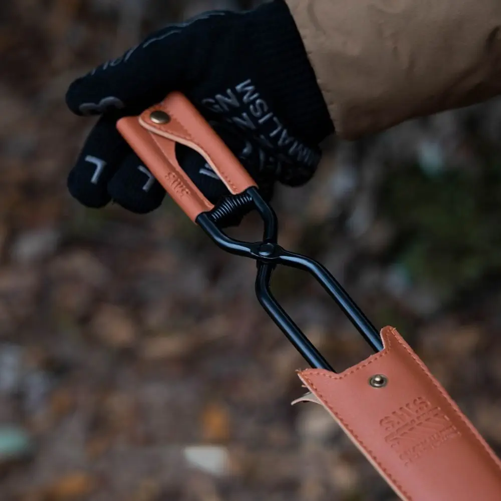 Pinzas gruesas para fuego de Picnic, pinzas de acero al carbono antiescaldaduras para acampar, pinzas para leña, pinzas portátiles ligeras para barbacoa y carbón para exteriores - imagen 5