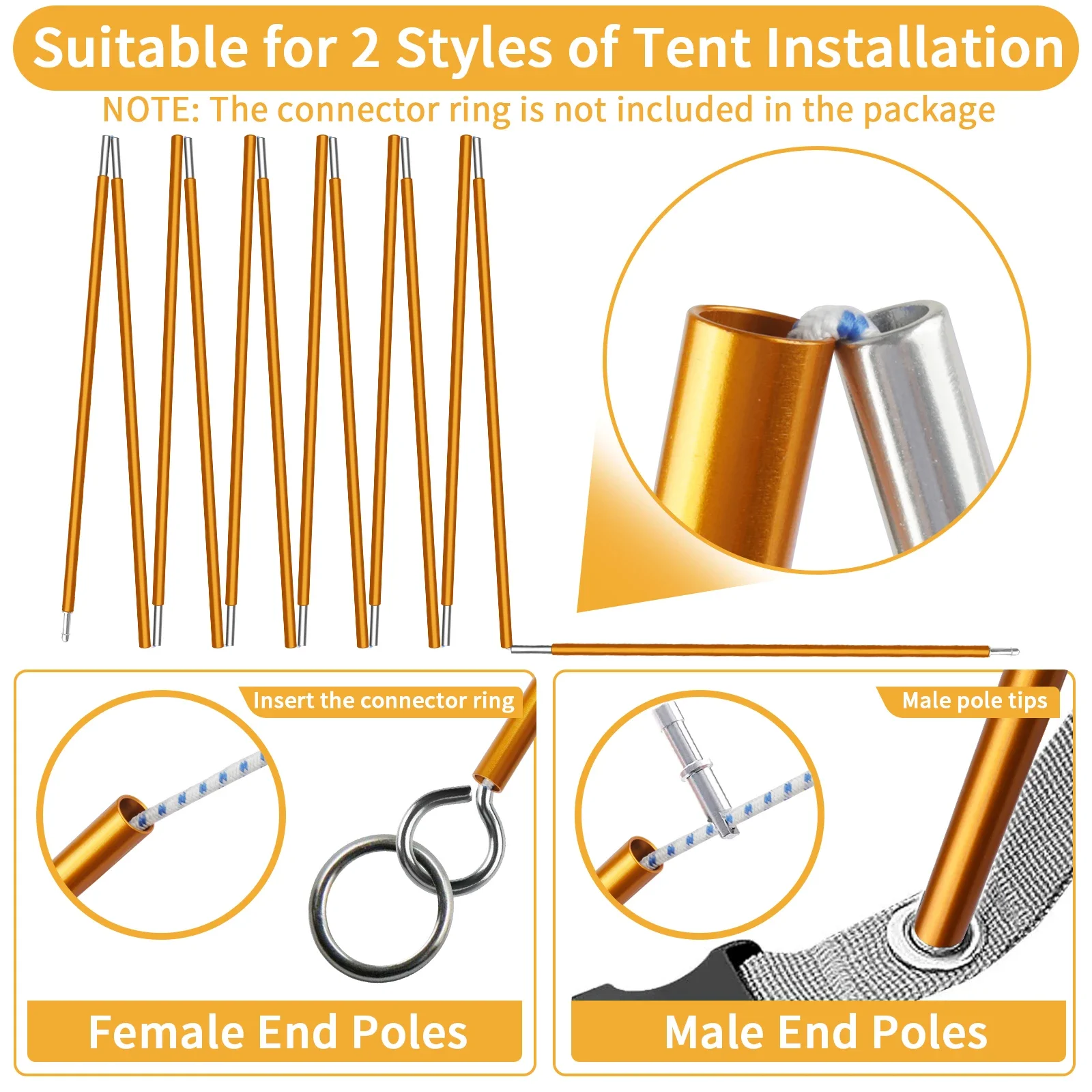 8MM Portable Aluminum Alloy Tent Pole 3.6/4.3M Foldable Thickenned Shade Sail Rods for Outdoor Camping Canopy Shelter Accessorie - imagen 2