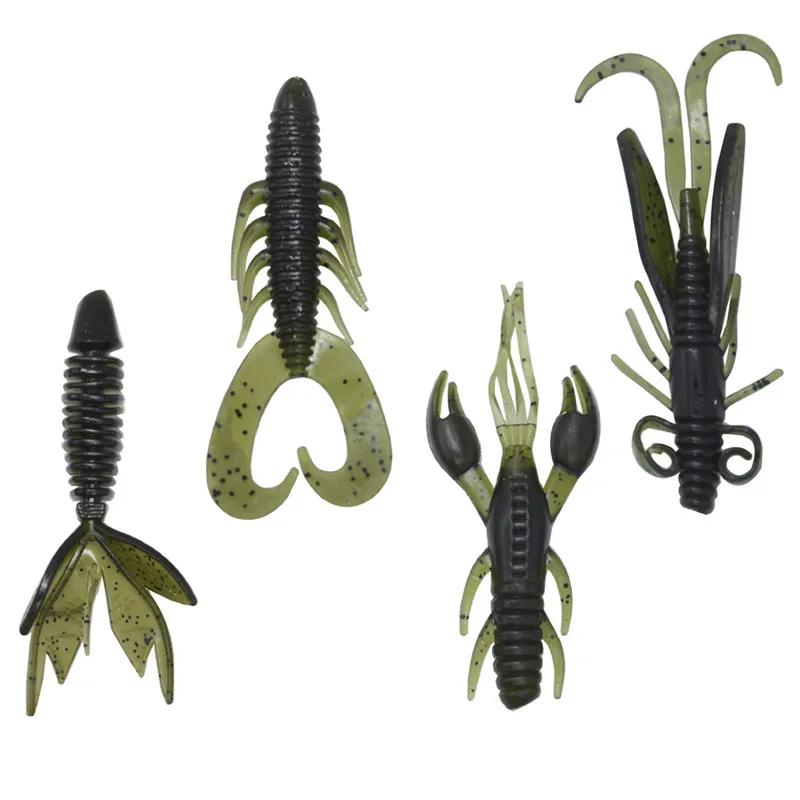 Señuelo de pesca suave, cebo de gusano alienígena, camarón, larva para atrapar lubinas, colas de media luna, señuelos artificiales, lote de 4 piezas, venta - imagen 5